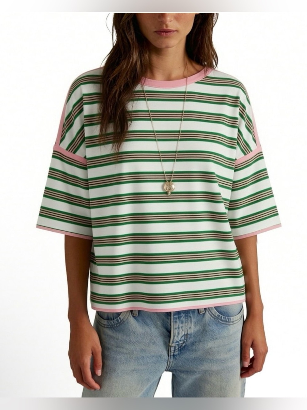 Imily Bella Women’s Oversized pink & green Stripe Tee NWT Small